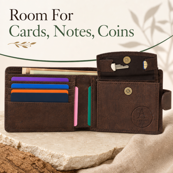 cork wallet for men - vegan wallet - natural cork bifold - 3rd anniversary, 5th anniversary gift