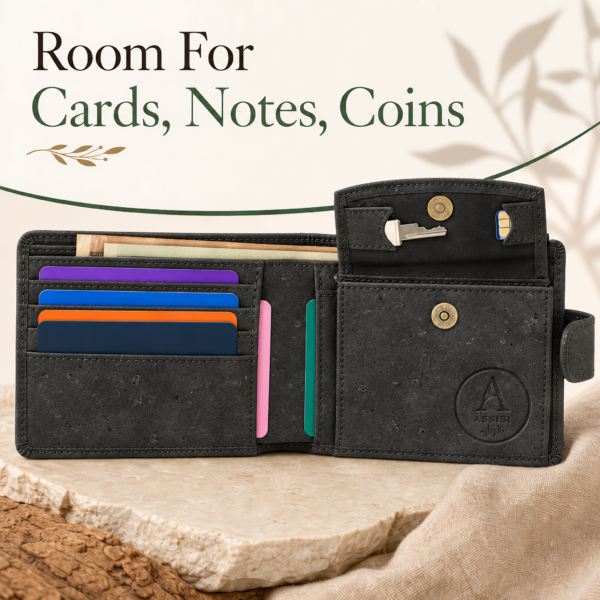 cork wallet for men - vegan wallet - natural cork bifold - 3rd anniversary, 5th anniversary gift