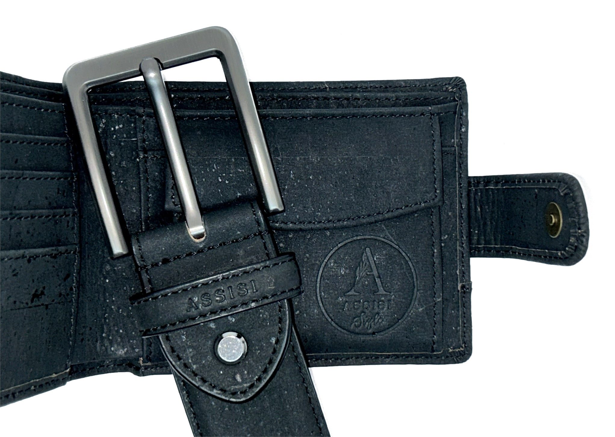black wallet and belt vegan men