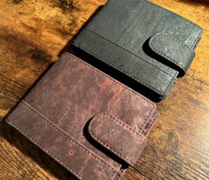 brown and black vegan cork wallets
