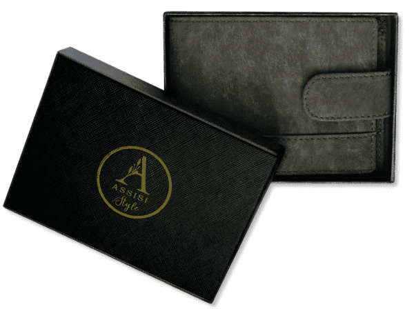 black wallet in gift box - gift ideas for vegans