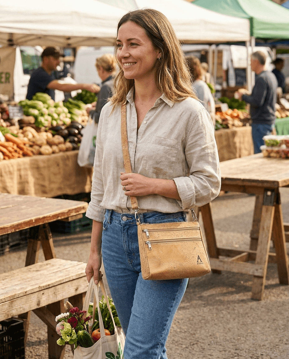 natural cork crossbody handbag