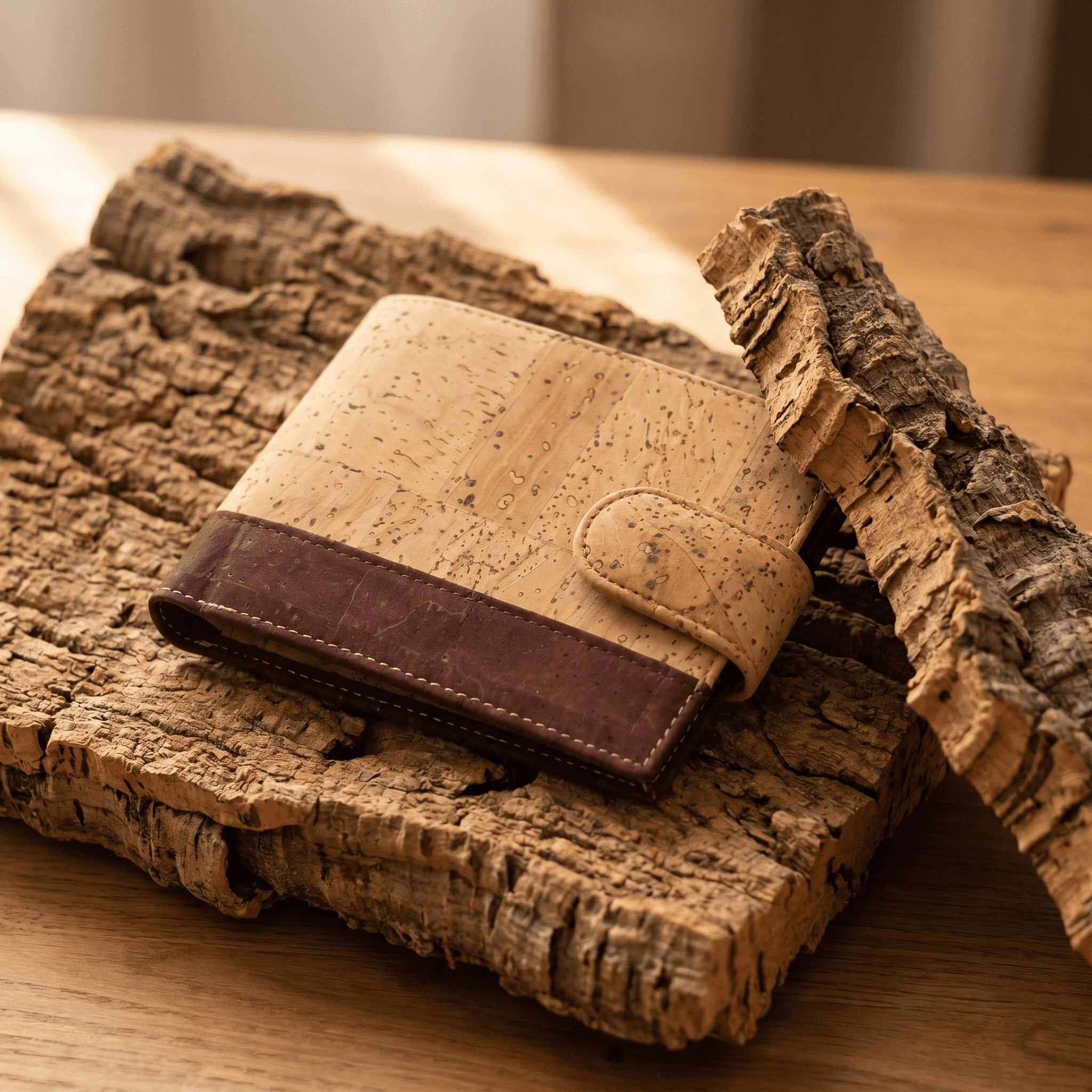 two tone vegan cork wallet rfid
