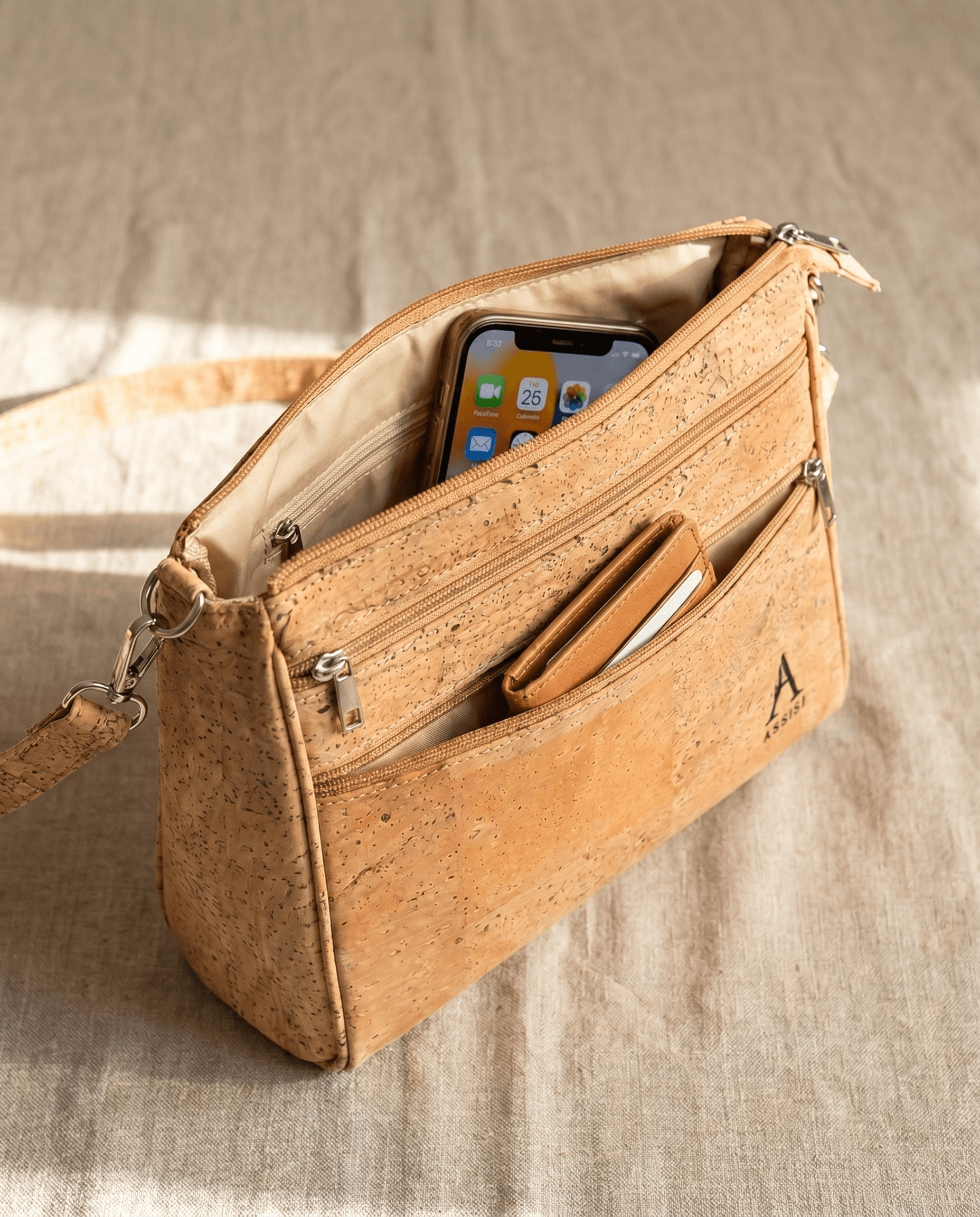 natural cork crossbody handbag