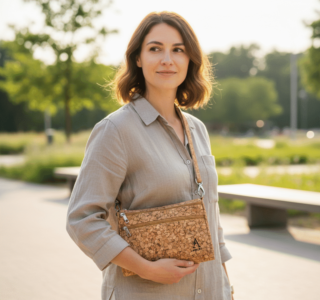 vegan cork handbag - eco-friendly gift ideas - sustainable Mother's Day gifts - vegan gifts for mum