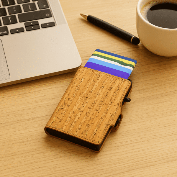 striped cork card holder