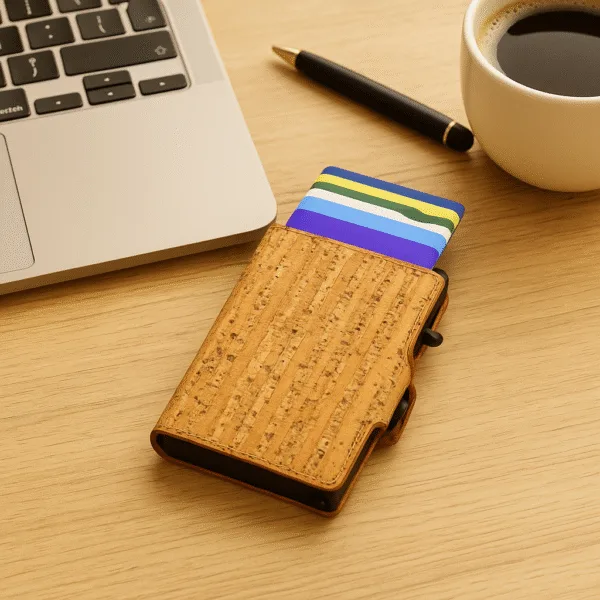 striped cork card holder